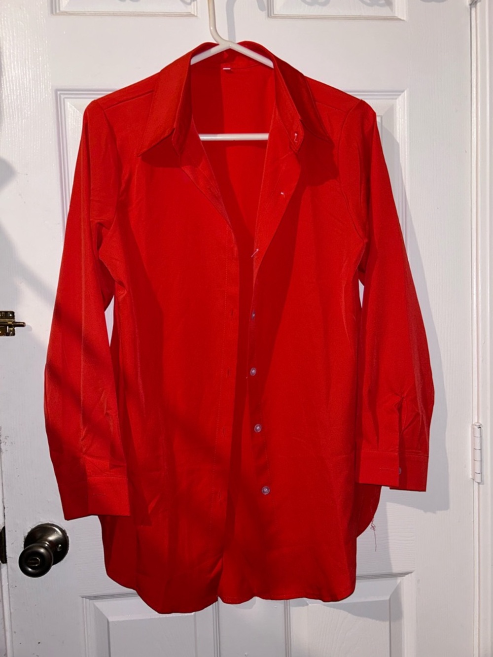 SHEIN Red Long Sleeve Button-Up Blouse